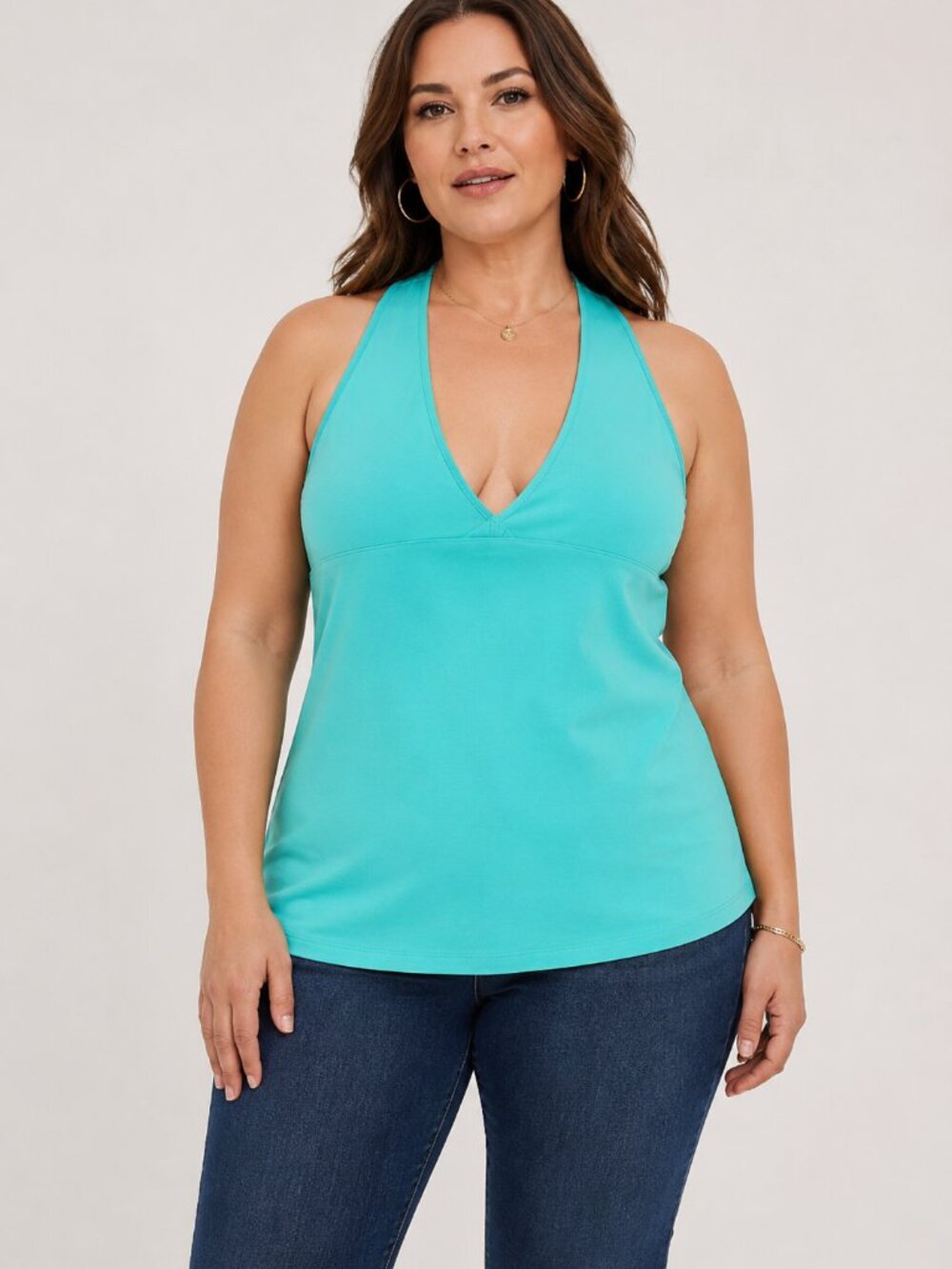 NWT Torrid Foxy Aqua Green V-Neck Halter Top Size 1 Stretch Knit